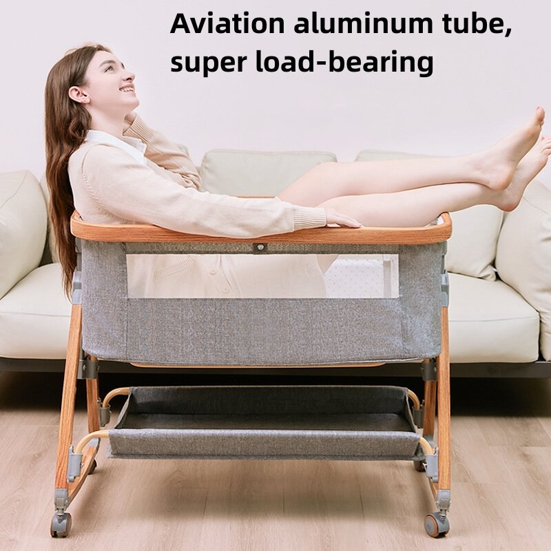 Aluminium 0-3 Jaar Oude Baby Wieg Verplaatsbare Draagbare Wieg Bed Opvouwbare Multi-Functionele Bb Bed Pasgeboren Thuis Versplinterd Groot Bed