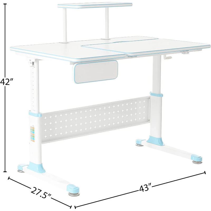 ApexDesk DX2128-BL stół z regulacją wysokości dla dzieci z serii DX ze zintegrowaną półką i szufladą, niebieskie biurko