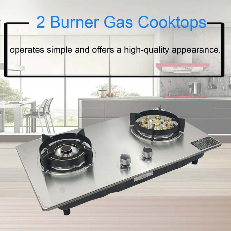 2 Heads Fierce Fire Gas Stove Embedded Stainless Household Steel Kitchen Gas Cooker Stove Dual-Use Left 4.5KW+ 5.2KW Right