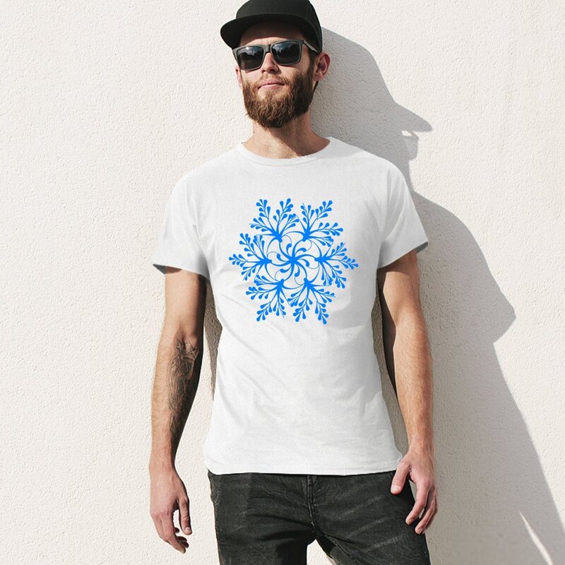 Blue Trees Snowflake Geometric Pattern Hexagram T-Shirt heavyweights sports fans mens clothes