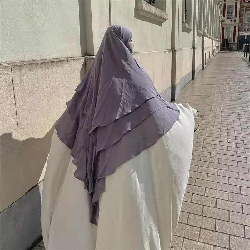 Абая для женщин мусульманские, однотонные тройной химар хиджаб шапки шарф головной убор молитвенная одежда головной убор Дубай Саудовская Турция Индонезия