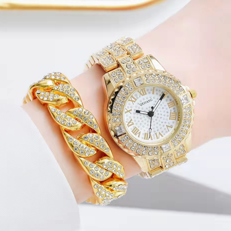 Hip hop Simple Iced Out Watch bracciale a catena cubana per donna Bling Miami Luxury Gold Clock Jewelry Wholesale Relojes Para Mujer