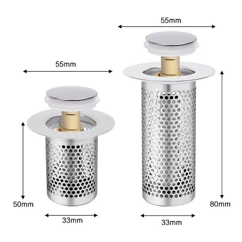 Floor Drain Filter Washbasin Plug Pop-Up Bounce Core Stopper Stainless Steel Sink Filter Hair Catcher Kitchen Bathroom Accessory