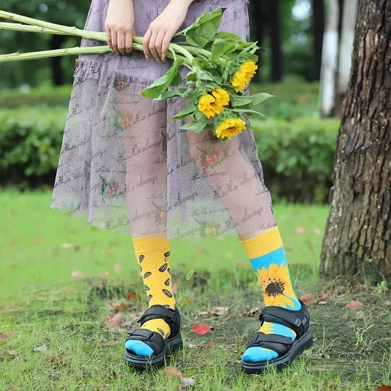 Kaus kaki katun asimetris desain asli AB bebek Mandarin kaus kaki olahraga modis hewan kreatif kartun dan tanaman buah