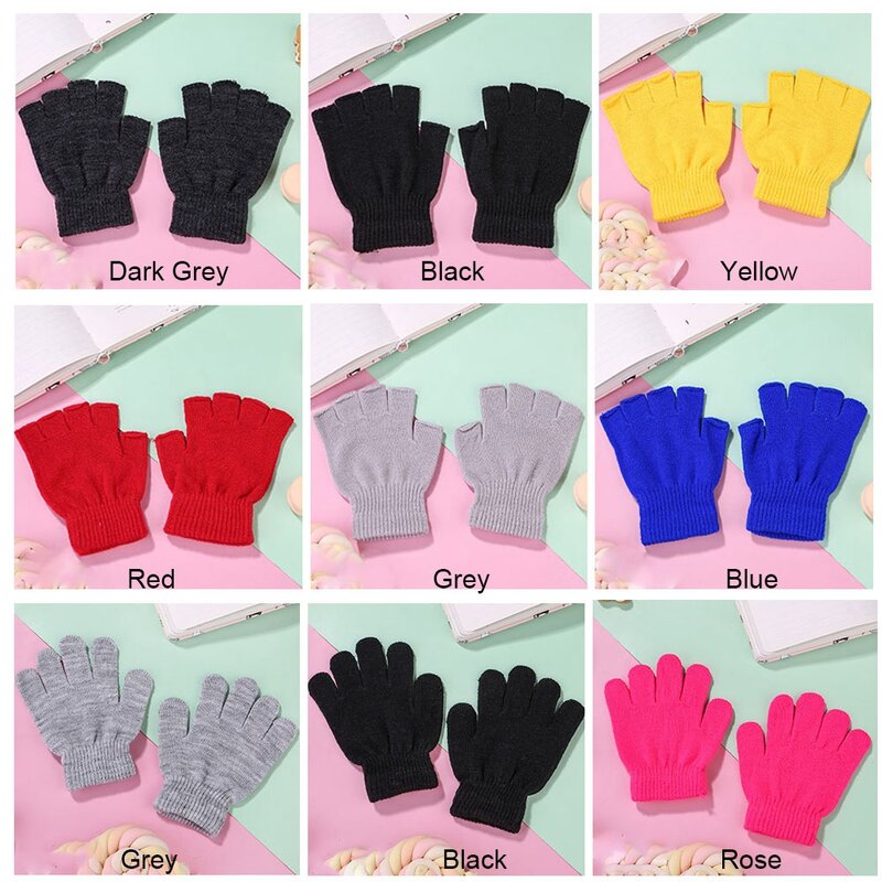 Outdoor equipment Warm Stretch Elastic Novelty Fashion Knitted glove Half Finger Warm Fingerless Gloves Black handwear