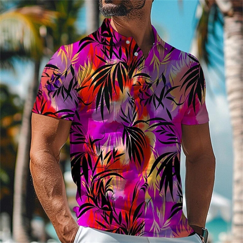 Palm Tree-Polo Hawaïen à Manches Courtes pour Homme, Vêtement Respirant avec Impression 3D, pour Vacances, Plage