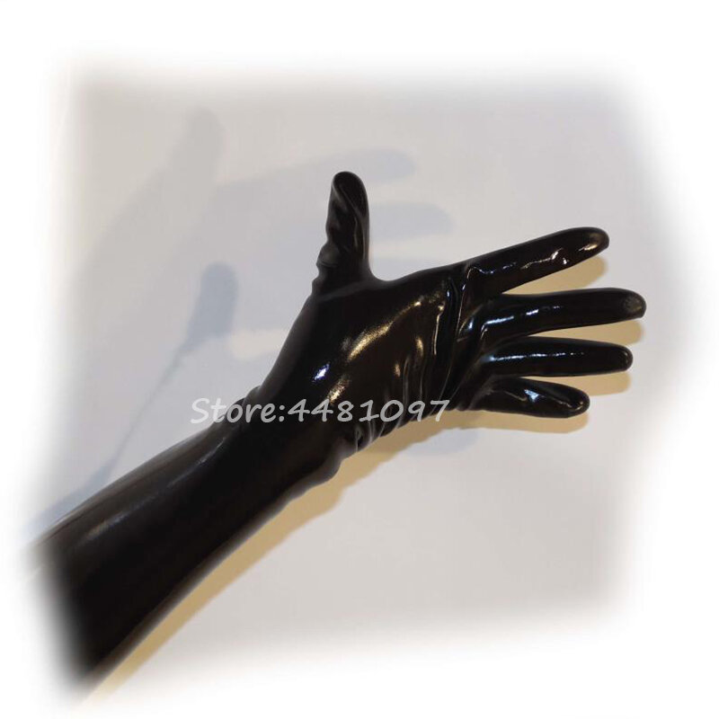 Unisex guma lateksowa rękawiczki czarne formowane bez szwu długość ramion długie rękawiczki fetysz Culb Wear Cosplay kostiumy dla kobiet