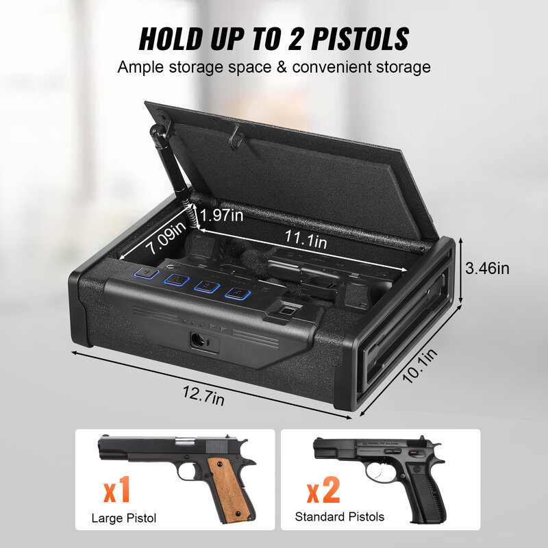 VEVOR-Steel Pistol Safe, Quick Access, Firearm Case, Tecnologia Biométrica Avançada, Travel Gun Safe, Caixa de 3 Vias, Q235