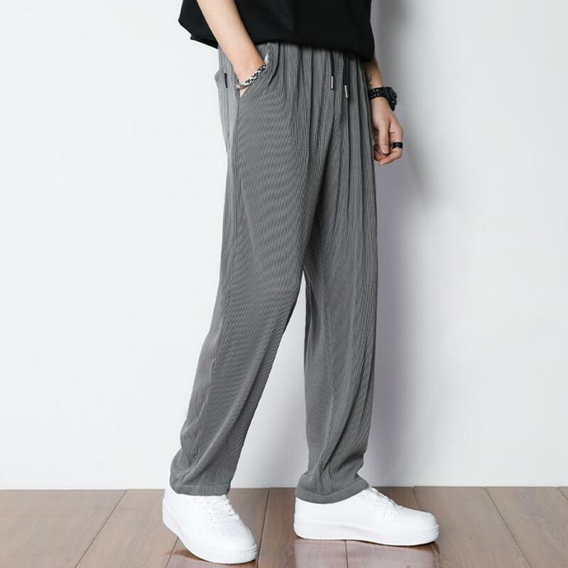 Pantalones de chándal de estilo japonés para hombre, pantalón de pierna ancha con cintura elástica y bolsillos laterales, Color sólido, para entrenamiento en gimnasio y trotar
