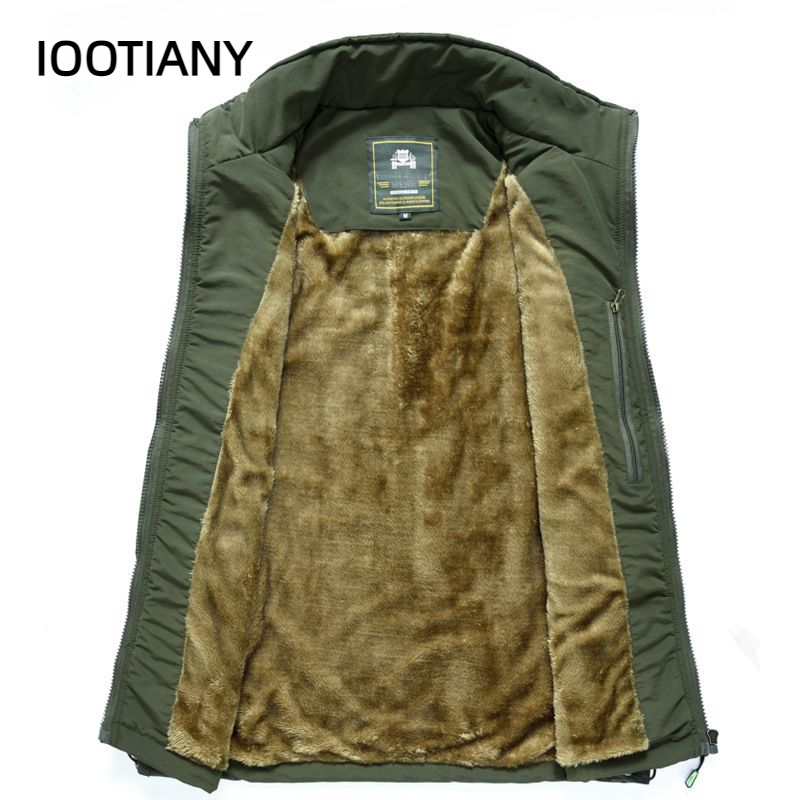 IOOTIANY-Chaleco cálido de lana para hombre, chaqueta sin mangas con muchos bolsillos, informal, gruesa, con múltiples bolsillos, para Otoño e Invierno