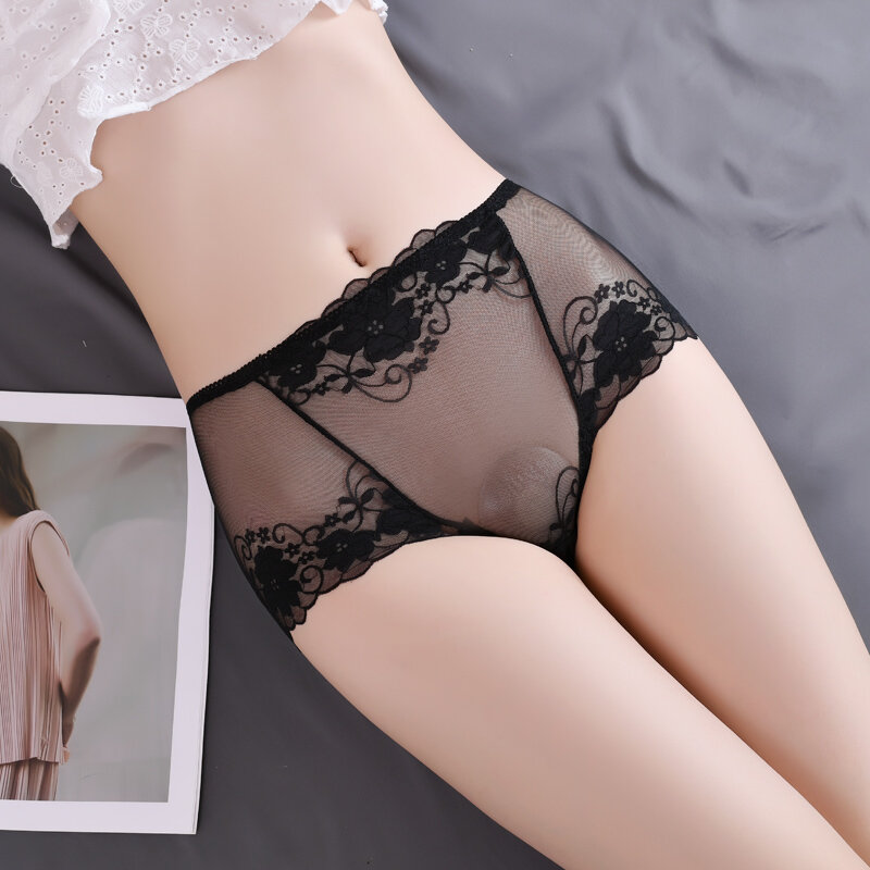 Sexy lace underwear Women's mesh transparent ultra-thin loose fat MM large briefs sexy lingerie for women sexy panties for ladie
