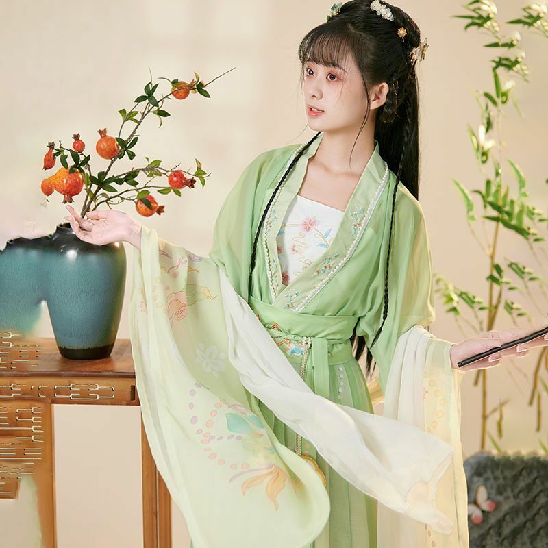 Старинная сказочная юбка Hanfu с градиентным рисунком лося, Китайская традиционная Женская одежда, платье принцессы, для сцены, представлений, Косплея