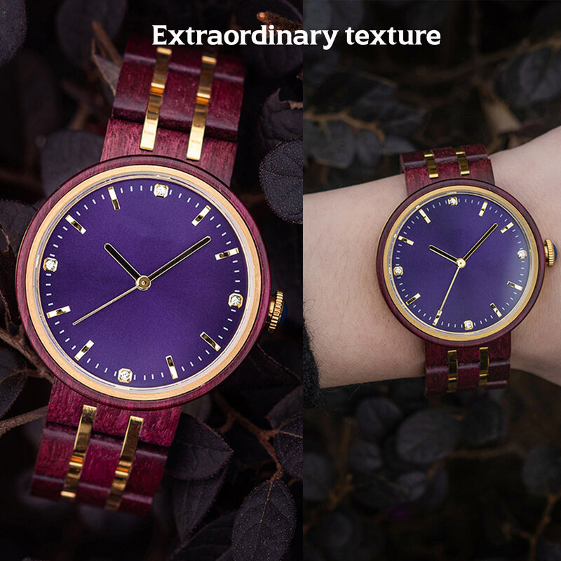 Jam tangan kuarsa tahan air wanita, jam tangan kayu yang dapat disesuaikan ringan, jam tangan Quartz mode kasual alami