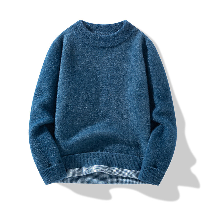 2023 남성용 단색 풀오버 스웨터, 슬림핏 니트, 다용도 하의 스웨터, 두꺼운 상의, 가을 겨울 패션