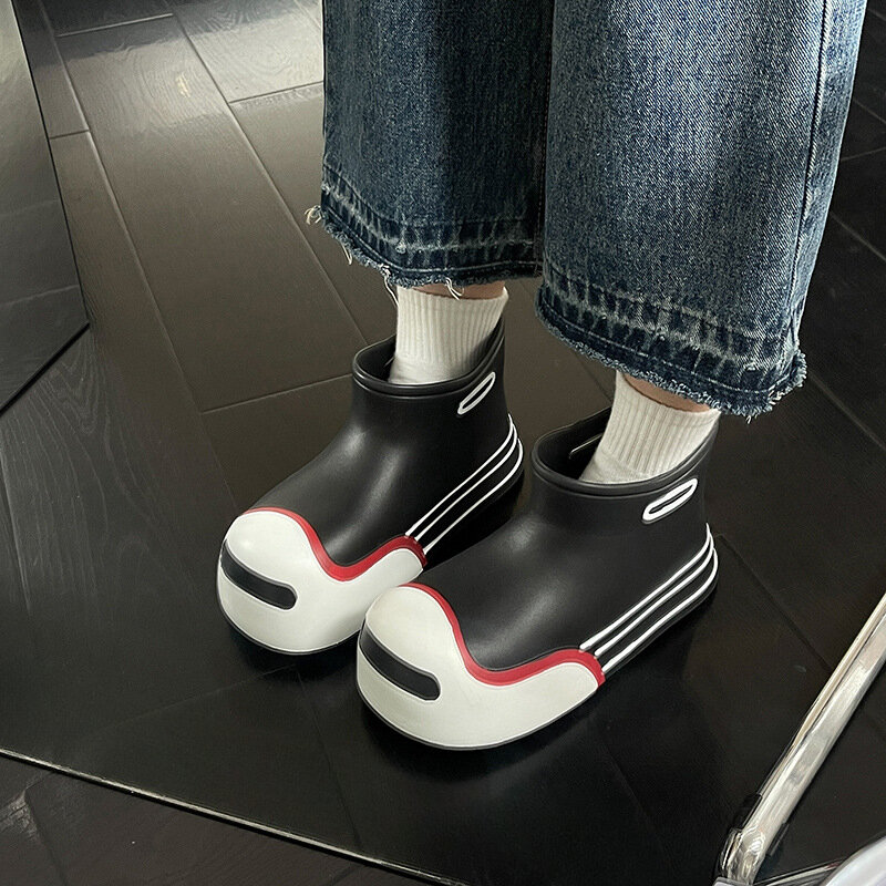Botas de lluvia impermeables con plataforma EVA para mujer, zapatos de goma impermeables para exteriores, combinación de colores, 2024