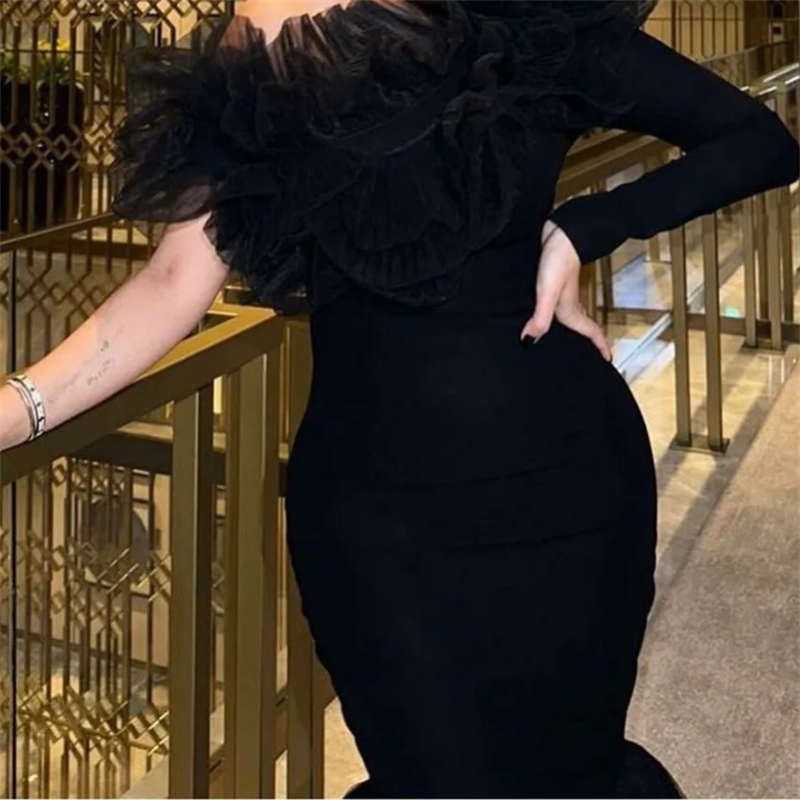 QingHaiZhiBin-فستان حورية البحر أسود للنساء, طول الأرض, طويل, تول, كم واحد, حفلة موسيقية, فساتين مناسبة رسمية, جديد, 2022