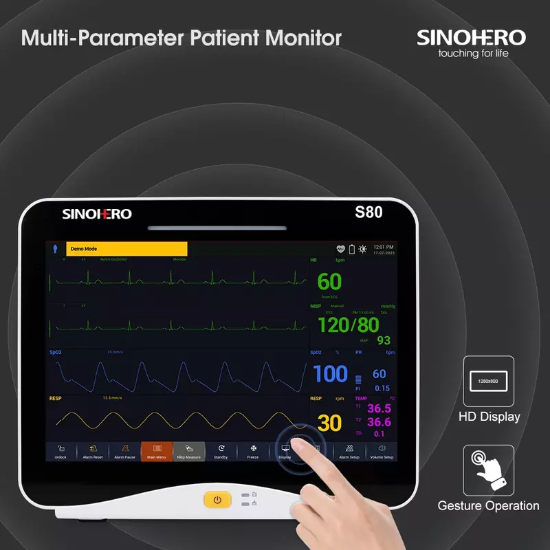Monitor paziente multiparametrico ICU e ECG clinico RESP NIBP SpO2 monitoraggio della temperatura 10.1 ''Touch Screen nuovo S80