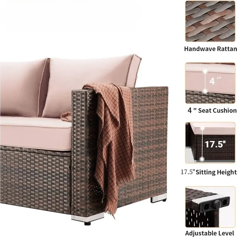 Наборы мебели для патио, модульный ротанговый уличный секционный диван для патио, Плетеный с кофейным столиком, 7 шт. (с чехлом для дивана)