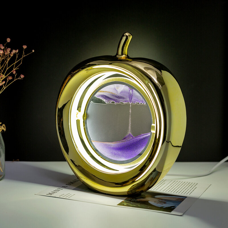 مصباح طاولة ليد ثلاثي الأبعاد على شكل ذهبي ، درجة قابلة للتدوير ، فن الرمال المتحركة ، صورة مخصصة ، مصباح مستدير ، AC av V ، V