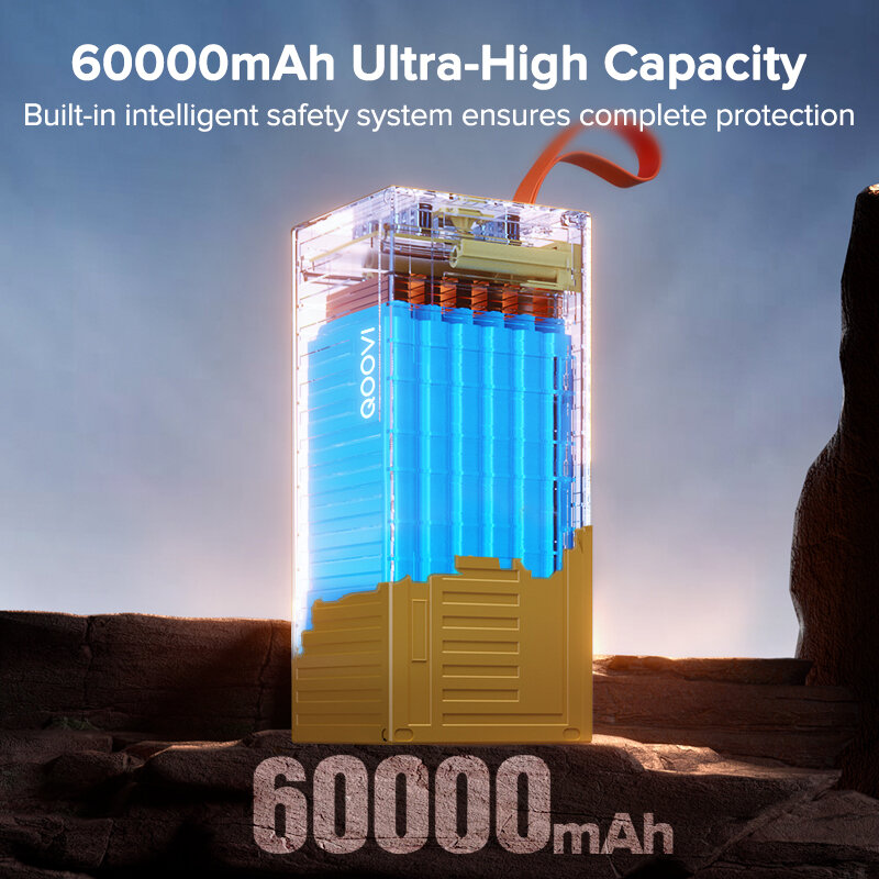 QOOVI 60000mAh Power Bank 22.5W PD QC ładowarka 3.0 Powerbank duża pojemność baterii do szybkiego ładowania dla iPhone Xiaomi