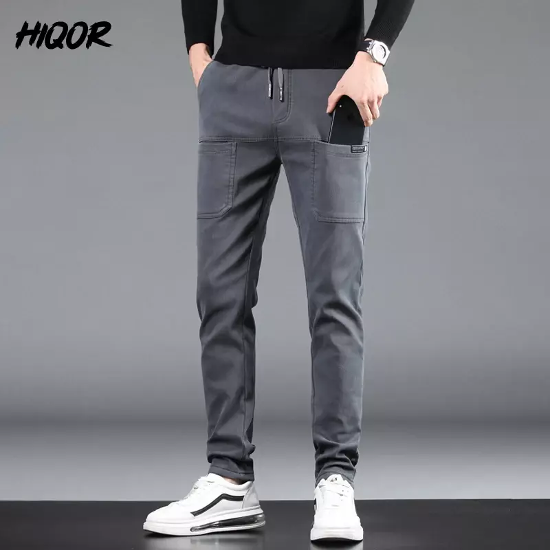HIQOR-Pantalones rectos holgados de lana para hombre, pantalones de negocios de estilo coreano, ropa cálida de invierno, moda masculina, Y2k