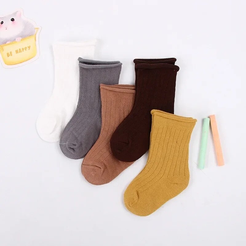 5pairs Baby Toddler Cotton Socks Solid Kids Boys Girl Spring Autumn Short Newborn Ribbed Sock Baby Clothing Winter