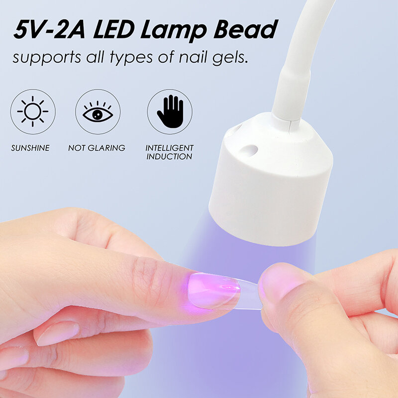 Portátil UV LED USB lâmpada do prego, mini secador de unhas, braço de rotação 360 °, gel rápido, luz para DIY, salão de casa, manicuris, 6W