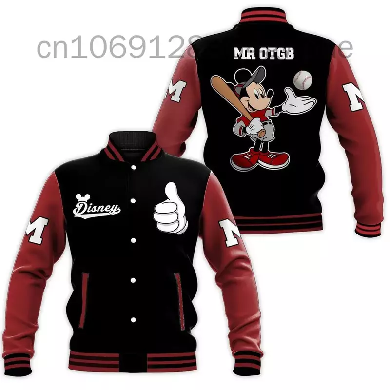 Jaqueta de beisebol Disney Mickey para homens e mulheres, moletom casual, jaqueta Harajuku, casaco varsity solto, jaqueta bomber, Hip Hop
