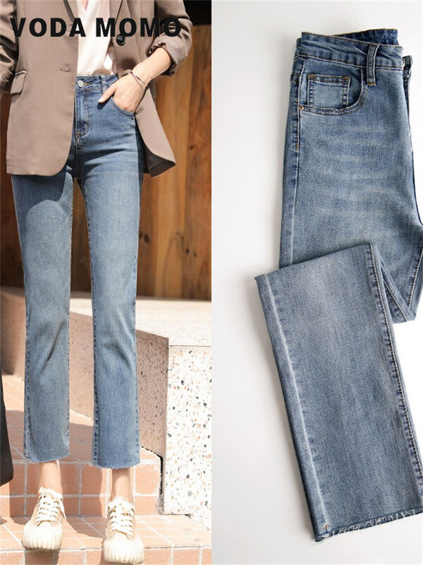 2024 musim semi musim panas baru ramping modis wanita serbaguna longgar elastis nyaman kaki lurus Jeans komuter angin dasar sehari-hari
