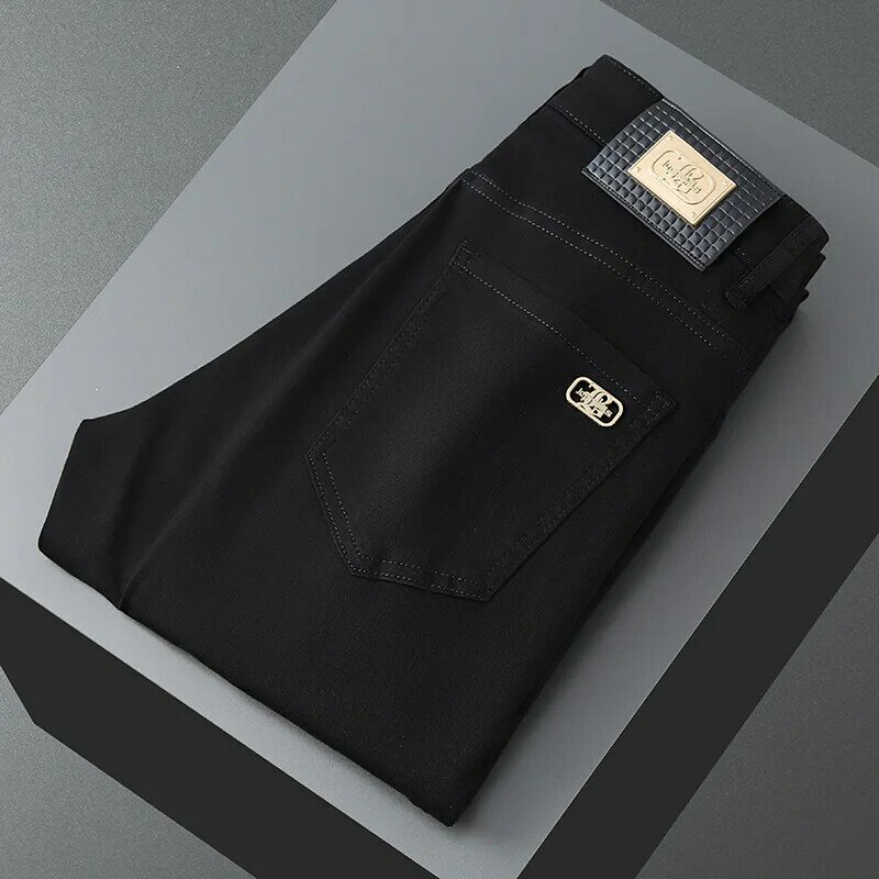 Трехслойные тканевые невыцветающие Доступные Роскошные модные джинсы мужские однотонные высококачественные простые универсальные повседневные облегающие брюки