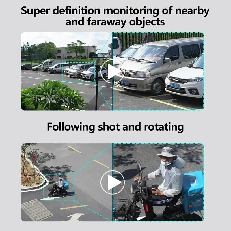Cámara de seguridad con detección de movimiento, dispositivo de vigilancia impermeable, 3 lentes, HD, 12MP, PTZ