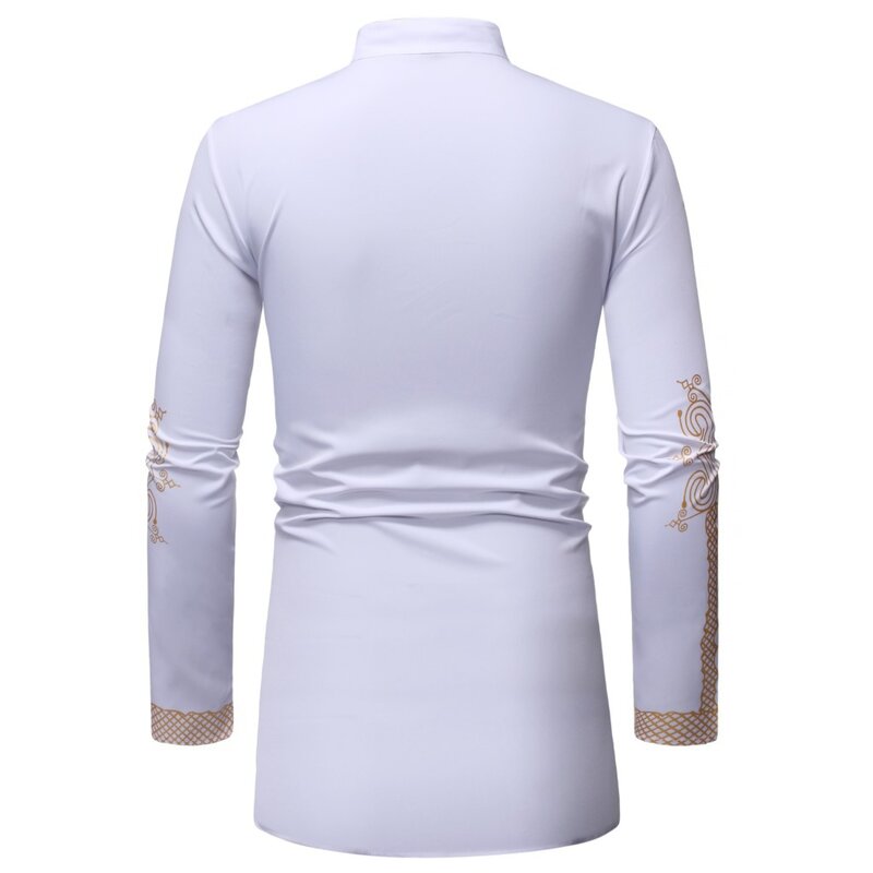 Ramadan Middle East Dubai Muslim Fashion African Style Men's Shirt Gold Print Pattern Tu Chieftain Mid Length Shirt