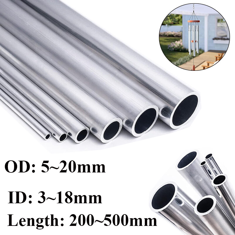 Tubo de aleación de aluminio 0,5, espesor de tubo de aluminio 200 ~ 3mm OD 5-20mm ID 3 ~ 18mm recto 500mm 6063mm de largo, redondo