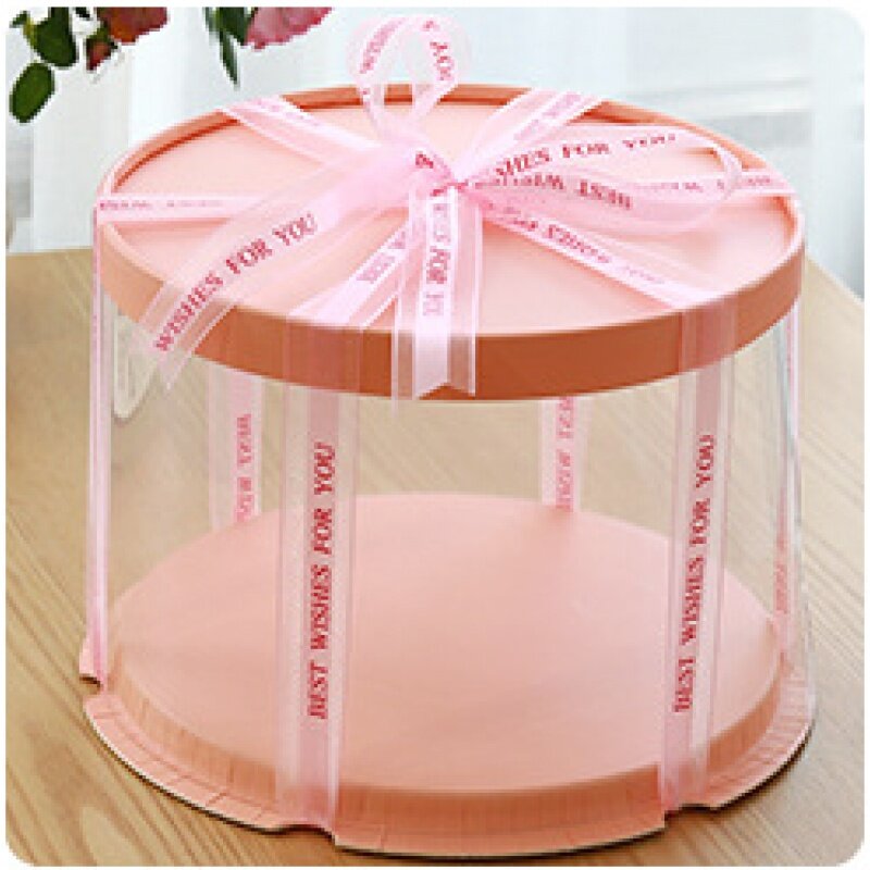 Produk kustom grosir kotak kue merah muda kemasan kue bulat putih tinggi untuk kotak hadiah kue pesta ulang tahun pernikahan