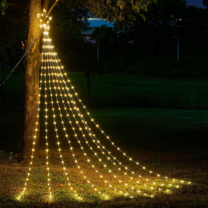 LED ที่สร้างสรรค์สายไฟประดับต้นคริสต์มาสรูปดาวห้าแฉกกันน้ำได้พวงมาลัยตกแต่งสวนสำหรับงานปาร์ตี้วันหยุด