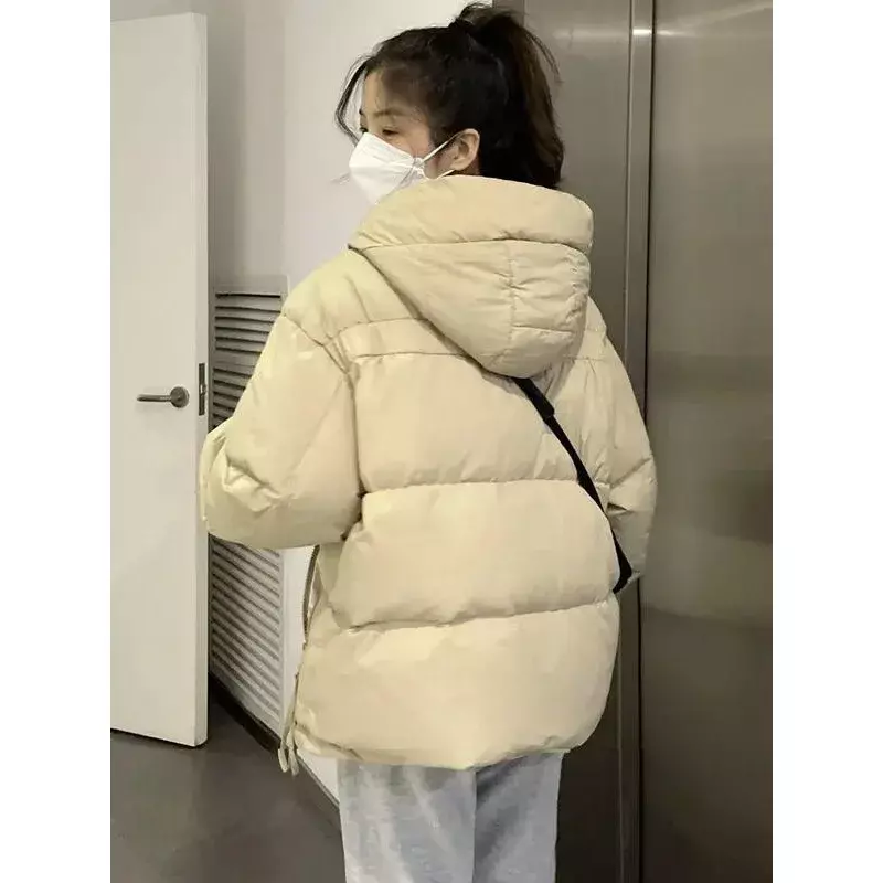 여성용 터틀넥 파카, 한국 스타일 후드, 두껍고 따뜻한 재킷, 단색 지퍼 업, 퍼퍼 아우터, 2023 겨울