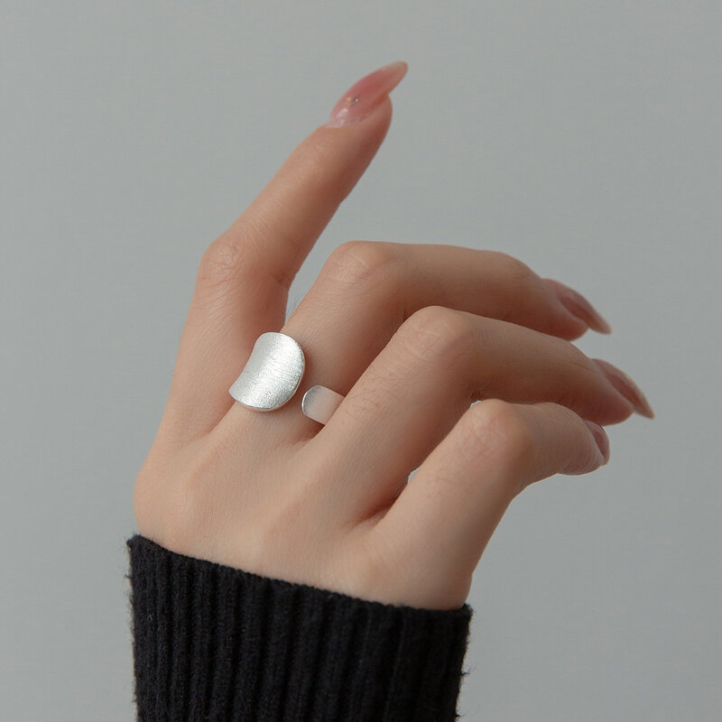 Anillos anchos geométricos de Plata de Ley 925 para mujeres y hombres, diseño Simple, anillo de compromiso abierto hecho a mano, regalo de pareja