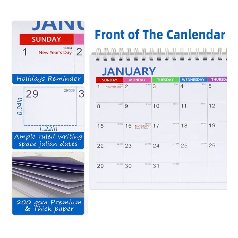 Calendario de escritorio con tapa de pie, calendario de escritorio mensual de enero, bloques para regalos de Año Nuevo y Navidad para el hogar/oficina, 2023