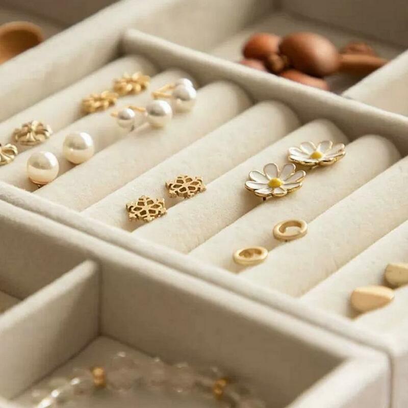 Kotak penyimpanan perhiasan cincin anting tempat bros kalung kotak tampilan perhiasan flanel pengatur klasifikasi kalung