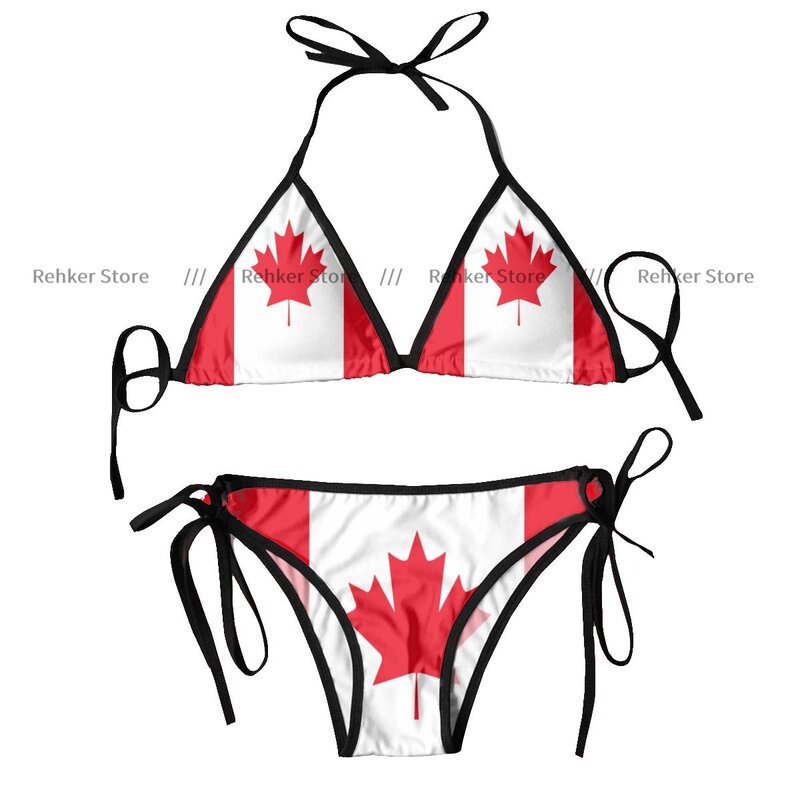 Sexy Bikini Women Swimsuit Two Piece Swimwear Canada Flag Print Bathing Suit Beachwear