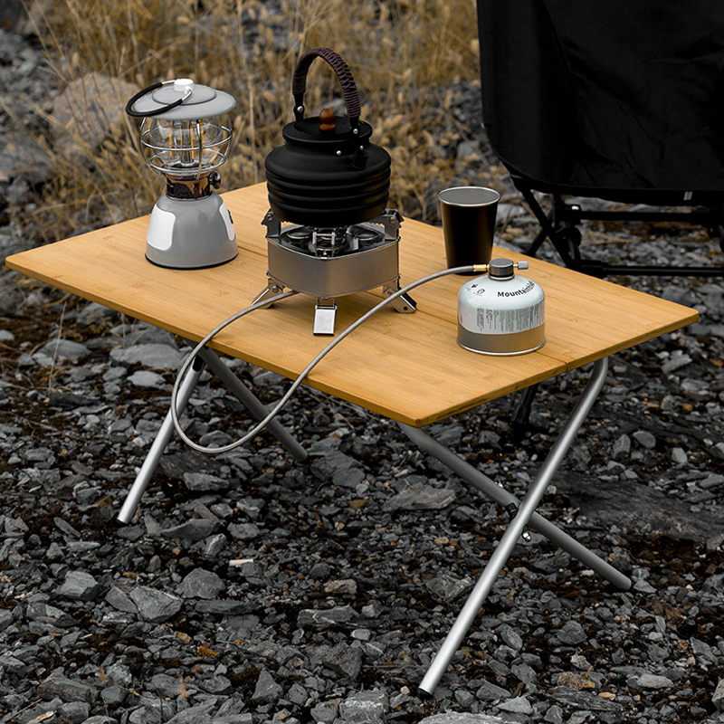 Mesa plegable de bambú para acampar al aire libre, escritorio plegable portátil de aleación de aluminio, mesa de comedor de fácil almacenamiento
