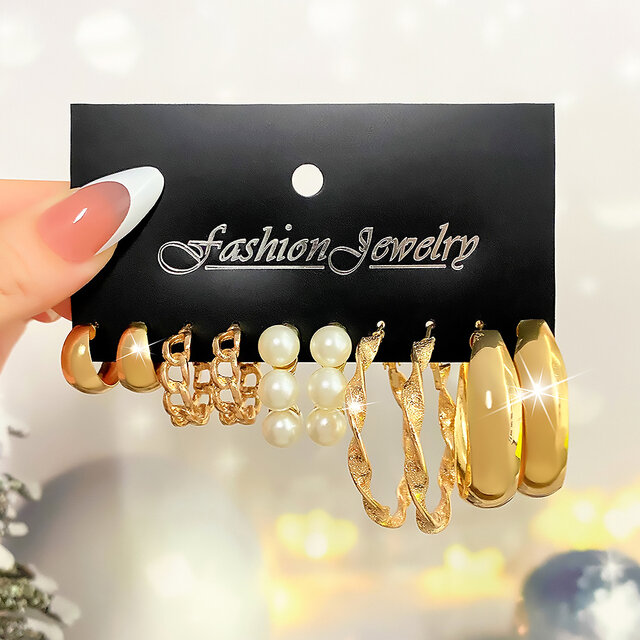 Conjunto de brincos cor dourada para mulheres, geométrica pérola borboleta, orelha de trigo, metal simples, redondo, joias de festa, moda, 2022
