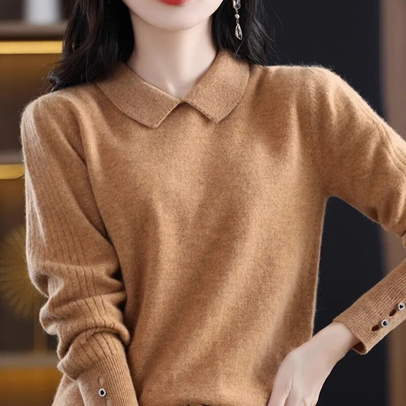 Женский трикотажный свитер с длинным рукавом, повседневный Свободный пуловер с длинным рукавом, теплая одежда для осени и зимы, 2024