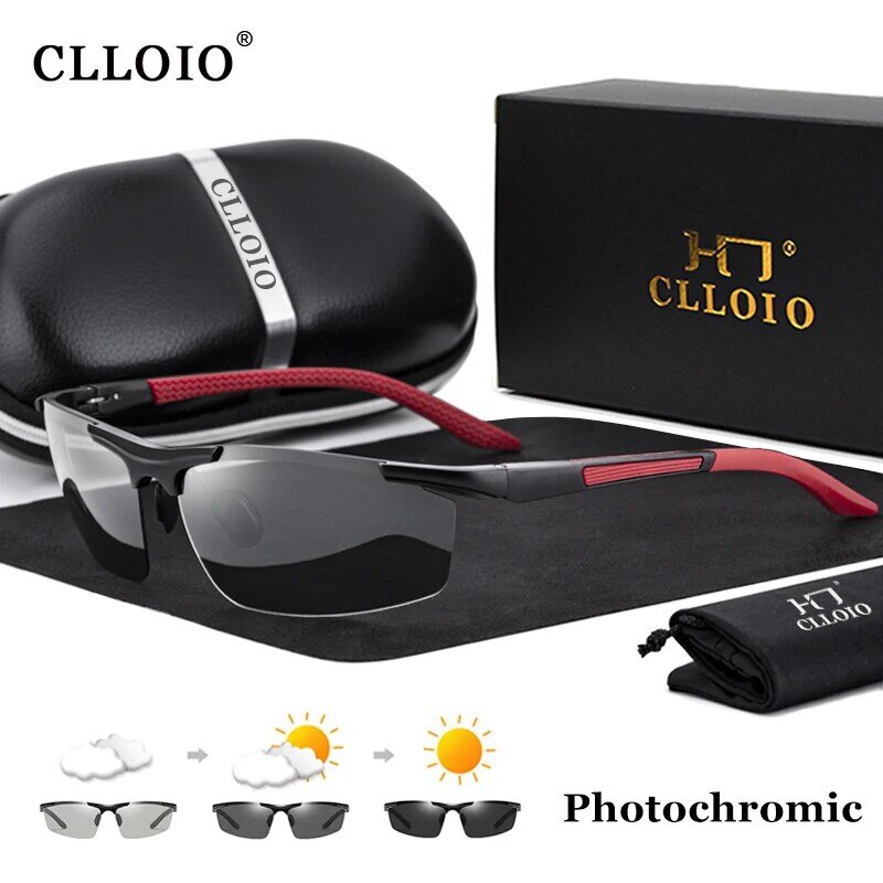 CLLOIO جديد النظارات الشمسية المستقطبة بالضوء الرجال ليلة القيادة نظارات الصيد الحرباء المضادة للوهج الألومنيوم مكبرة UV400