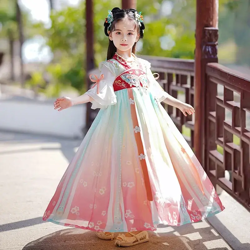 Традиционный костюм Тан, сказочный костюм для девочек с вышивкой бабочки ханьфу, детское платье для косплея в китайском стиле для фотосъемки