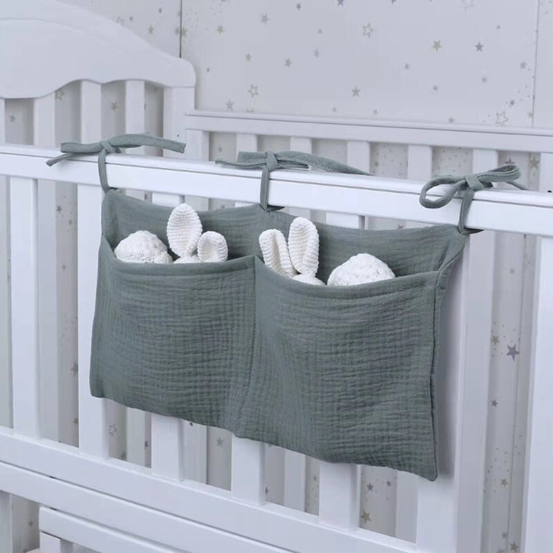 Bolsa de almacenamiento de algodón para cuna de bebé, organizador multifuncional para cabecero de cama de recién nacido, 1 piezas, 39x20cm