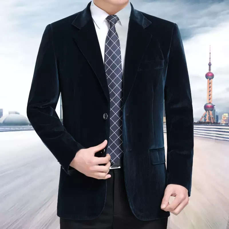 Новый деловой Повседневный костюм для мужчин среднего возраста высококачественный вельветовый костюм куртка весна-осень однотонный Блейзер Пальто мужские блейзеры
