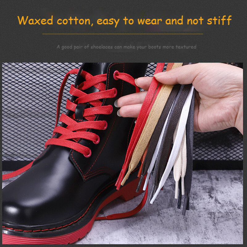 1Pair Waxed Cotton Shoelaces Flat Waterproof Shoe laces Unisex Boots Casual Sneaker Shoelace Leather Laces Shoes accessories