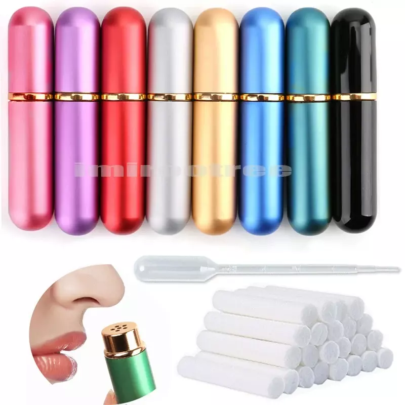 imirootree 2-46sets Empty Colorful Metal Nasal Inhalers for Essential Oils Aromatherapy Blank Aluminum Tubes Replacement Wicks