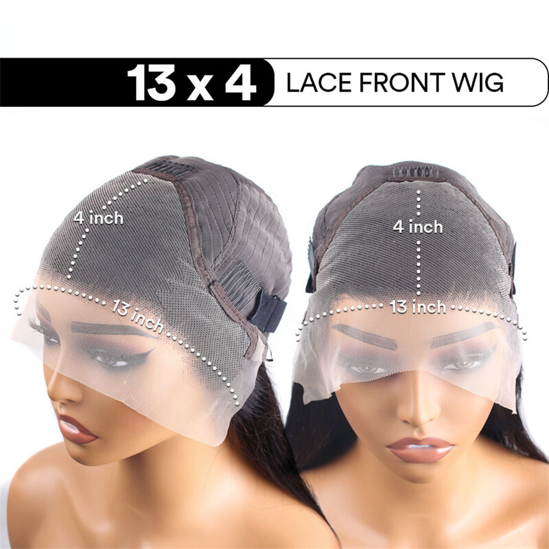 Peruca frontal de renda HD transparente reta para mulheres, perucas de cabelo humano, densidade 150%-180%, brasileira, 8-34 polegadas, 13x4